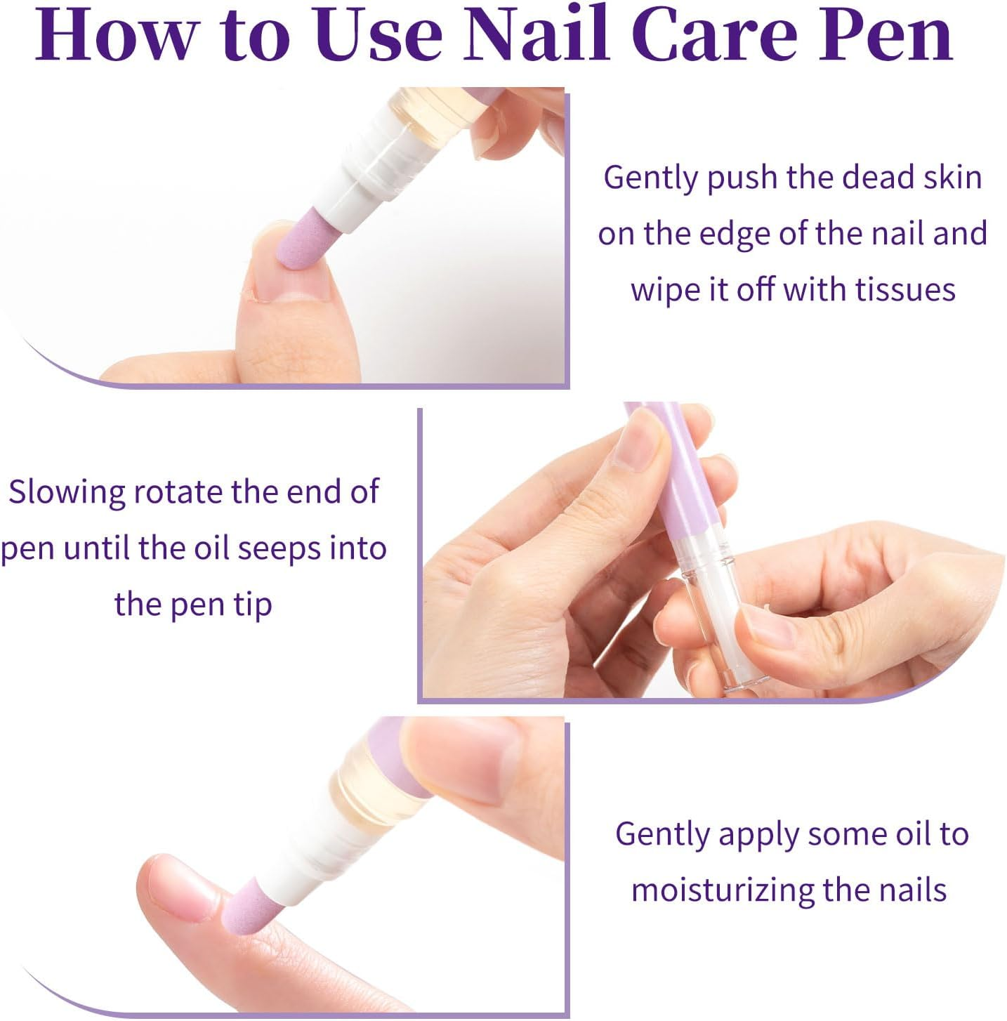2 in 1 Cuticle Oil Pusher Pen with Ceramic Tip, Nail Cuticle Remover Nail Care Pen Tool for Dry Damaged Nails Hangnails Moisturize Polish Brighten