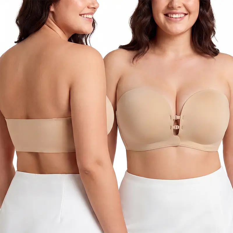 LUCKMEEY Womens Strapless Front Closure Bra Push Up Lift Bra Padded Add Cup