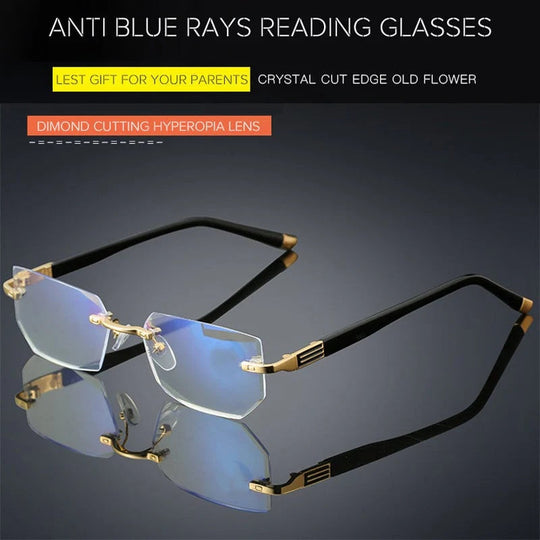Crystal Clear Reading Glasses – Lightweight Frameless Design with Premium Diamond-Cut Finish