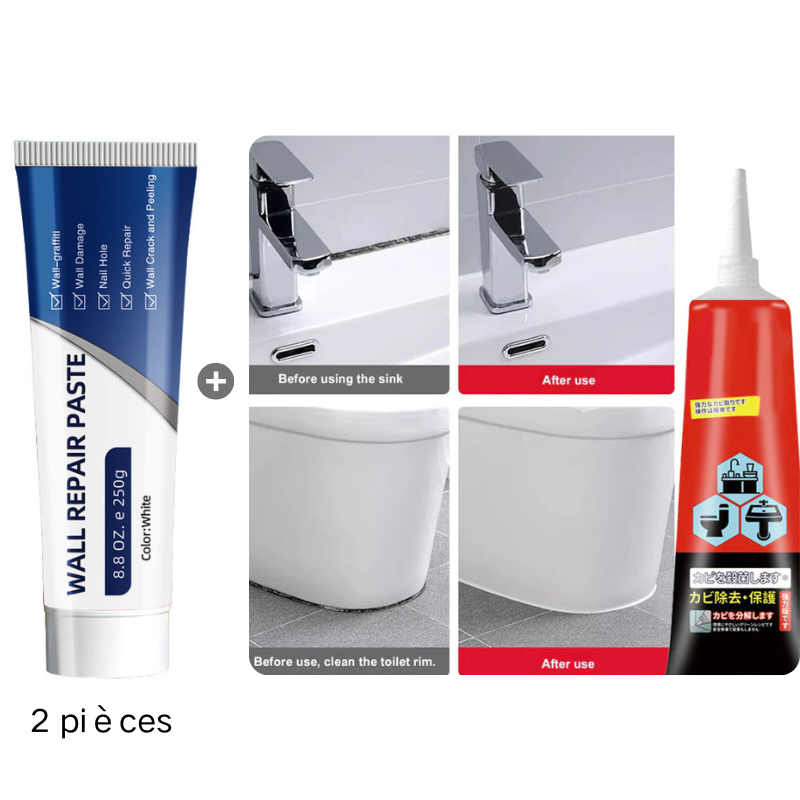 🏠 Wall Repair Paste for Cracks & Holes – Free Nozzle, Scraper & Sandpaper Kit Included