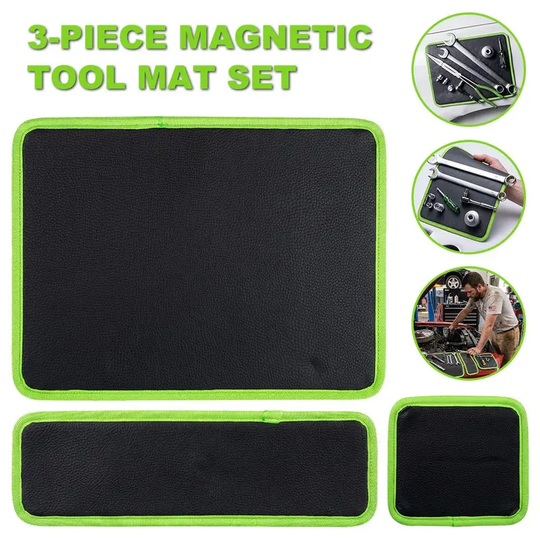 【BackToSchool】3PC Flexible Magnetic Tool Mat &amp; Tray Holder Set - Flexible Set for Garage Users, PVC Non-Slip Tool Storage for Auto Repair, Father&