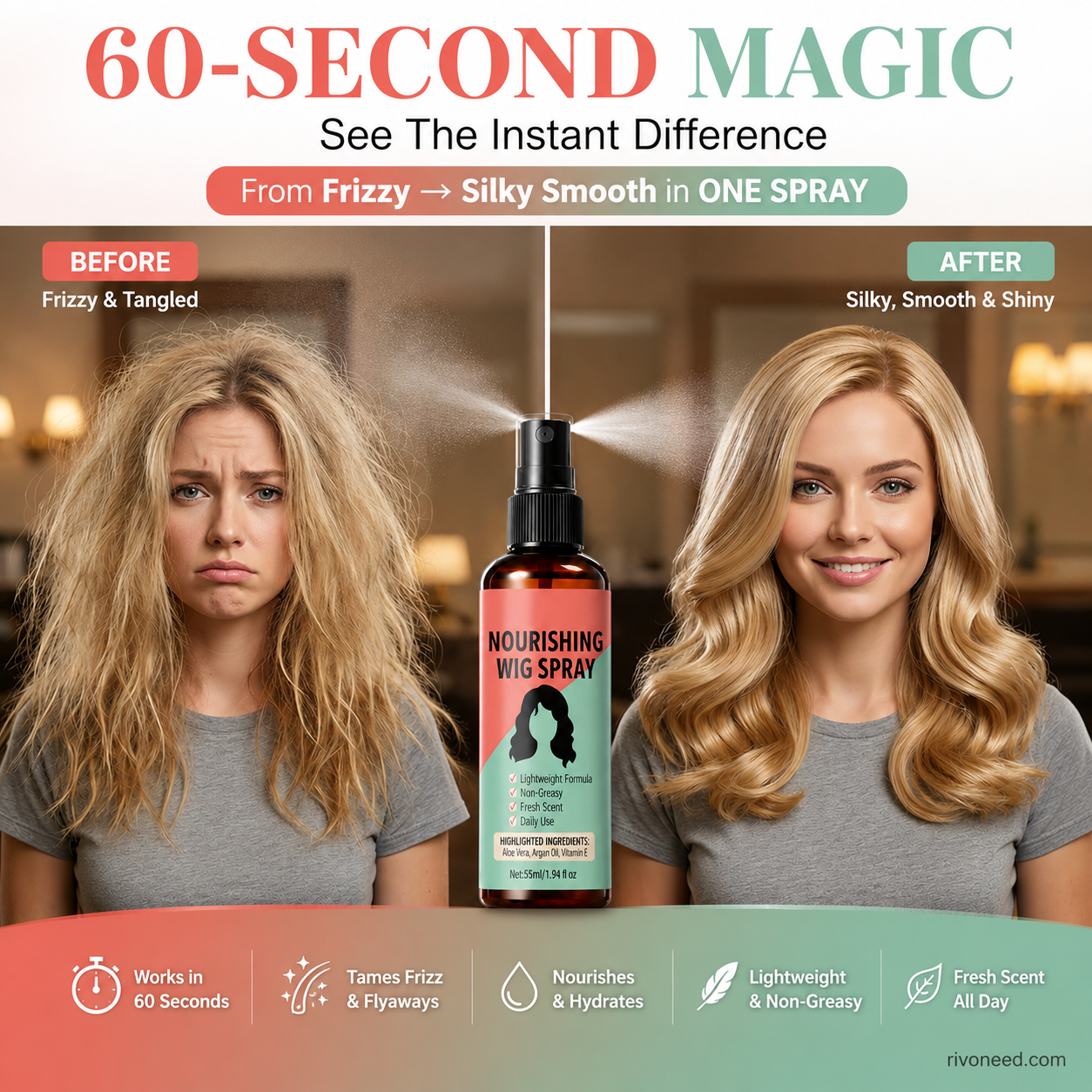 ⚽️🏆️World Cup Sale:30% OFF🎉70K+ SOLD! 🥳Lightweight No-Rinse Nourishing Wig Spray