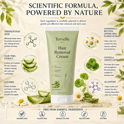 Tervelle™ Premium Depilatory Cream for Women and Men | Natural Gentle Hair Remover
