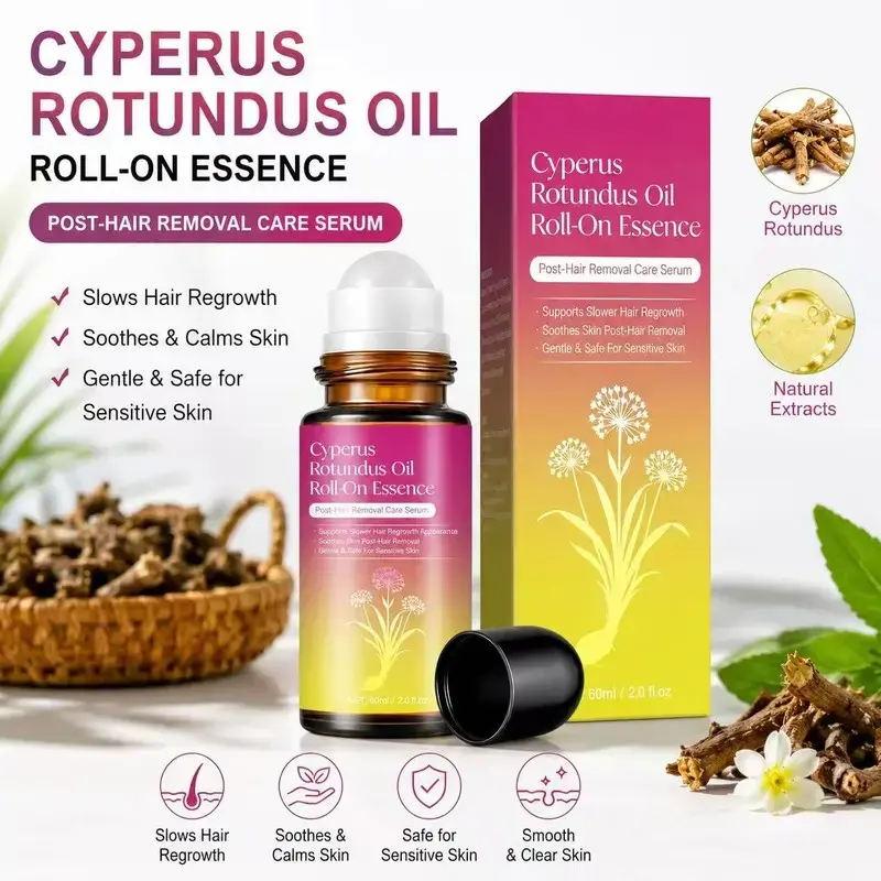 Cyperus Rotundus Oil Roll-On Essence, Post-Hair Removal Care Serum, Helps Slow Hair Regrowth, Soothes and Calms Skin, Gentle for Sensitive Skin