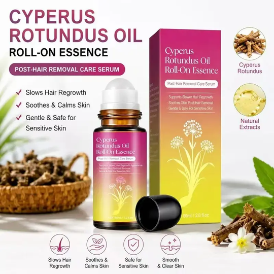 Cyperus Rotundus Oil Roll-On Essence, Post-Hair Removal Care Serum, Helps Slow Hair Regrowth, Soothes and Calms Skin, Gentle for Sensitive Skin
