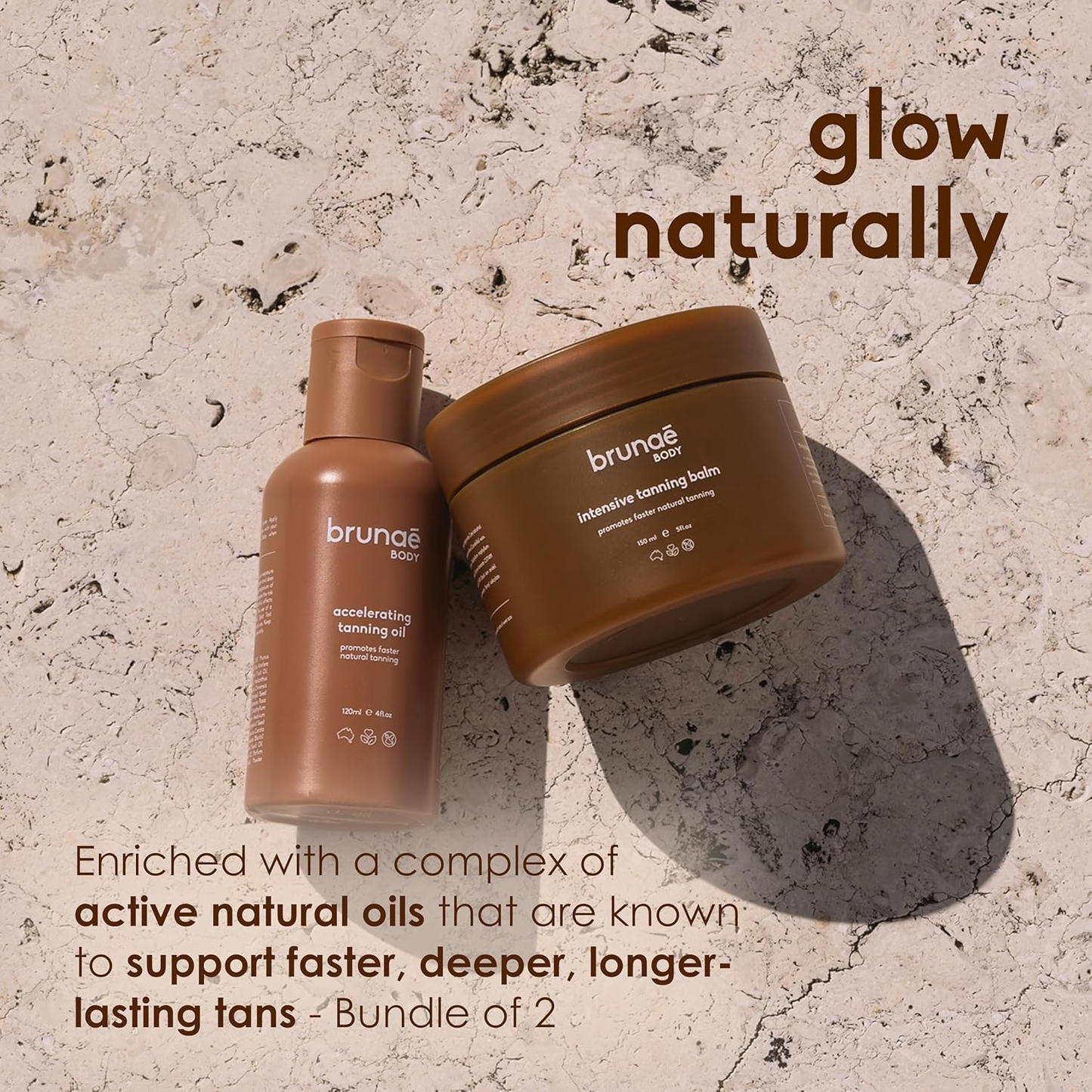 Brunae Body Tanoholic Duo - Accelerating Tanning Oil & Tanning Balm for Faster, Deeper Tan