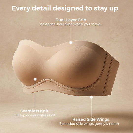 💞Womens Strapless Bras Push Up Bandeau Bra Non Slip Wireless Supportive Padded Bras Seamless Comfortable Tube Jelly Bra