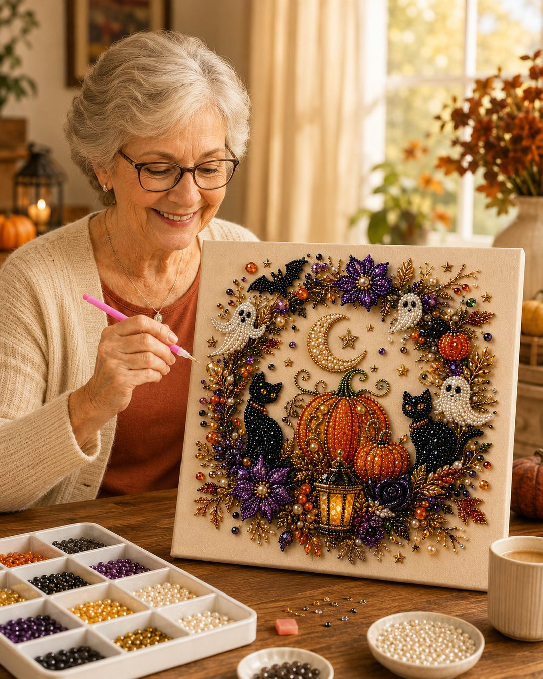 Last Day 49% OFF Halloween Pearl Painting Kit – 5D DIY Beaded Art Craft Set with Full Tools  | Spooky Pumpkin, Witch &amp; Black Cat Design  | Festive Wall Decor &amp; Unique Gift for Adults &amp; Teens