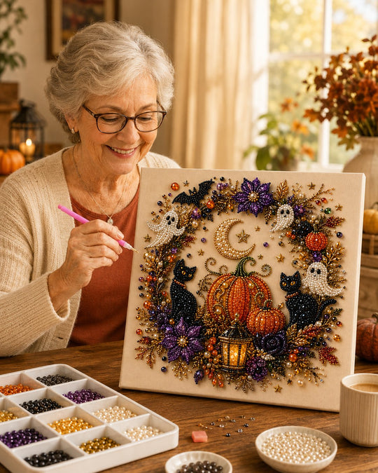 Last Day 49% OFF Halloween Pearl Painting Kit – 5D DIY Beaded Art Craft Set with Full Tools  | Spooky Pumpkin, Witch &amp; Black Cat Design  | Festive Wall Decor &amp; Unique Gift for Adults &amp; Teens