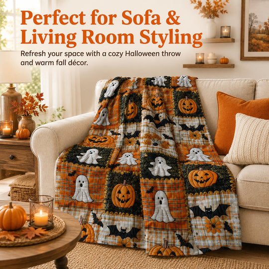 LAST DAY SALE 40%🏆Halloween Patchwork Flannel Blanket