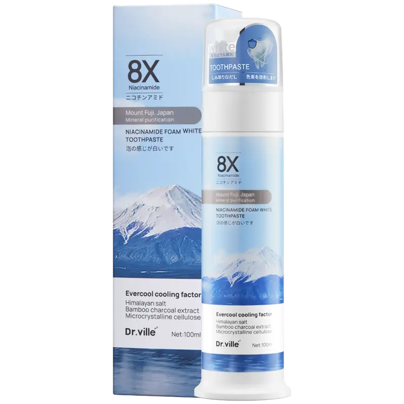 【Professional Grade】Dr.ville Niacinamide Foaming Whitening Toothpaste 8X - Fresh Breath Stain Removal Gentle Teeth Cleaning 100ml-C