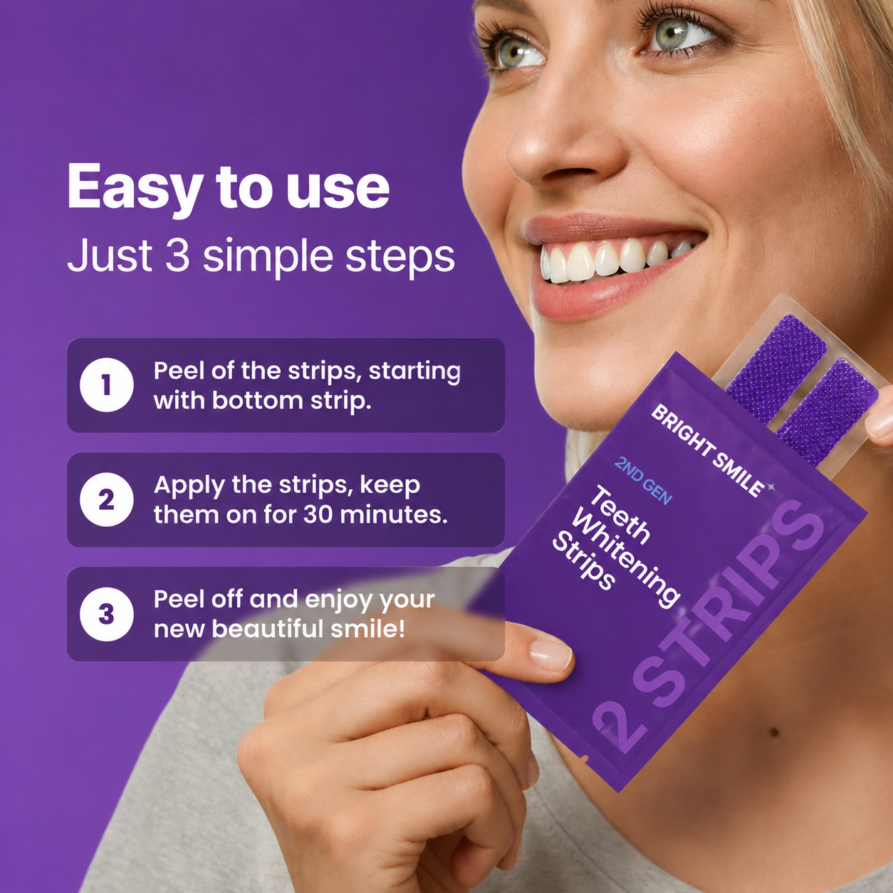 🏆Flash Sale-Purple Whitening Strips🦷Non Sensitive Teeth Whitening , Peroxide-Free-ABB8