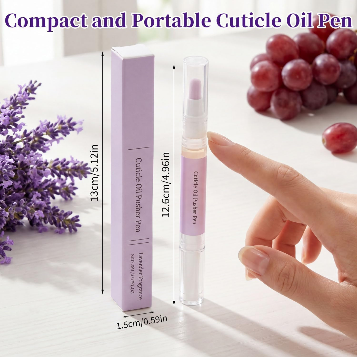 2 in 1 Cuticle Oil Pusher Pen with Ceramic Tip, Nail Cuticle Remover Nail Care Pen Tool for Dry Damaged Nails Hangnails Moisturize Polish Brighten