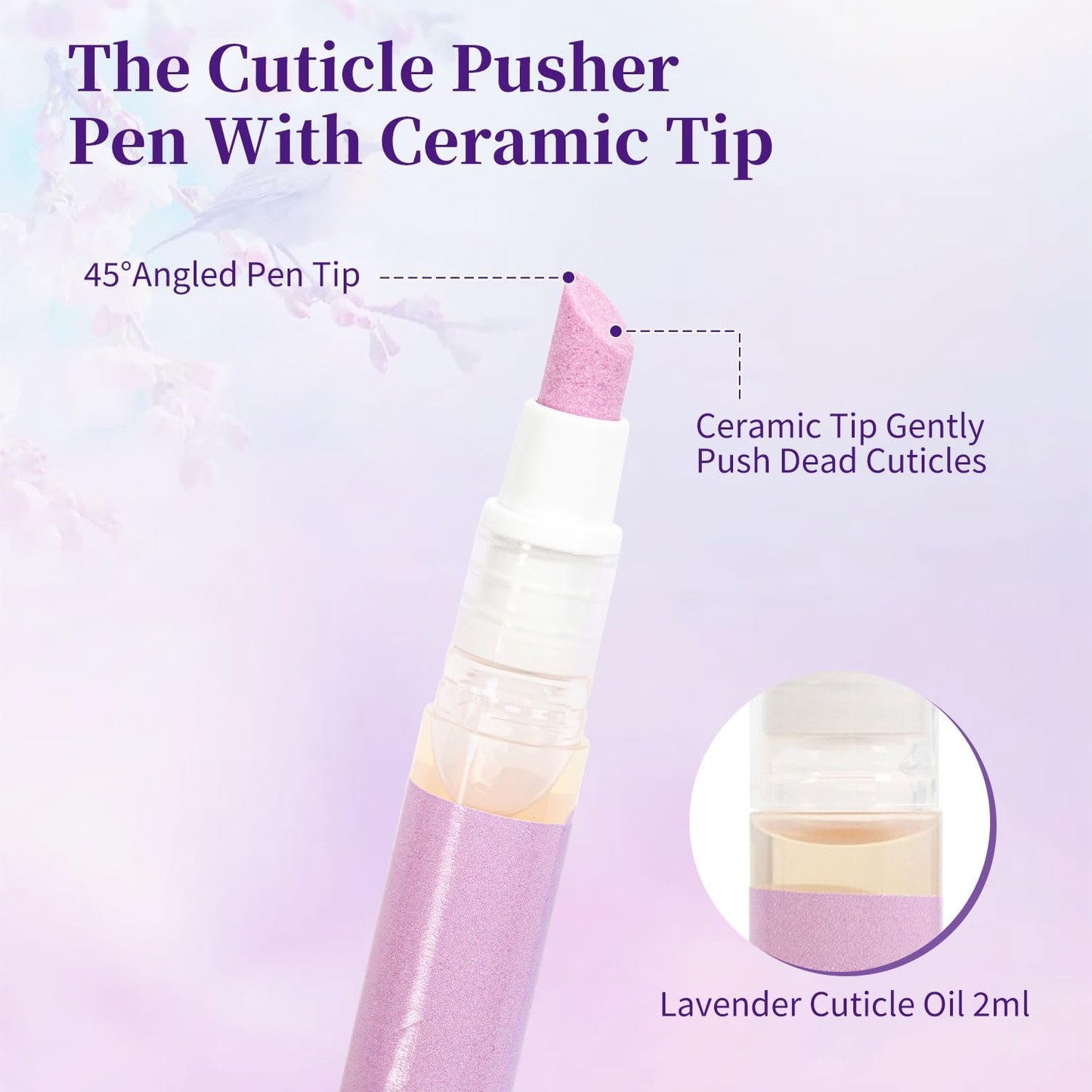 2 in 1 Cuticle Oil Pusher Pen with Ceramic Tip, Nail Cuticle Remover Nail Care Pen Tool for Dry Damaged Nails Hangnails Moisturize Polish Brighten