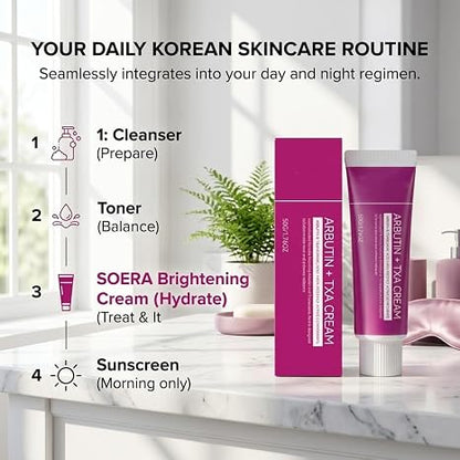Official SOERA Korean Brightening Cream, Arbutin And Tranexamic Acid Facial Cream For Uneven Skin Tone