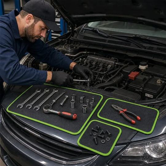 【BackToSchool】3PC Flexible Magnetic Tool Mat &amp; Tray Holder Set - Flexible Set for Garage Users, PVC Non-Slip Tool Storage for Auto Repair, Father&