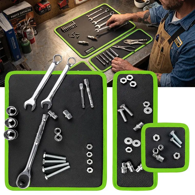 【BackToSchool】3PC Flexible Magnetic Tool Mat &amp; Tray Holder Set - Flexible Set for Garage Users, PVC Non-Slip Tool Storage for Auto Repair, Father&