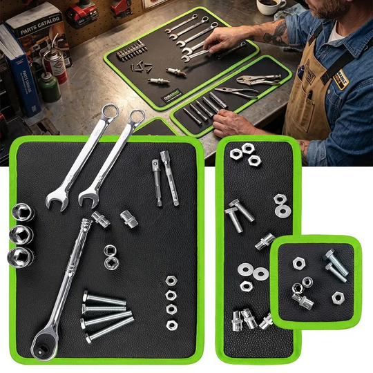 【BackToSchool】3PC Flexible Magnetic Tool Mat &amp; Tray Holder Set - Flexible Set for Garage Users, PVC Non-Slip Tool Storage for Auto Repair, Father&