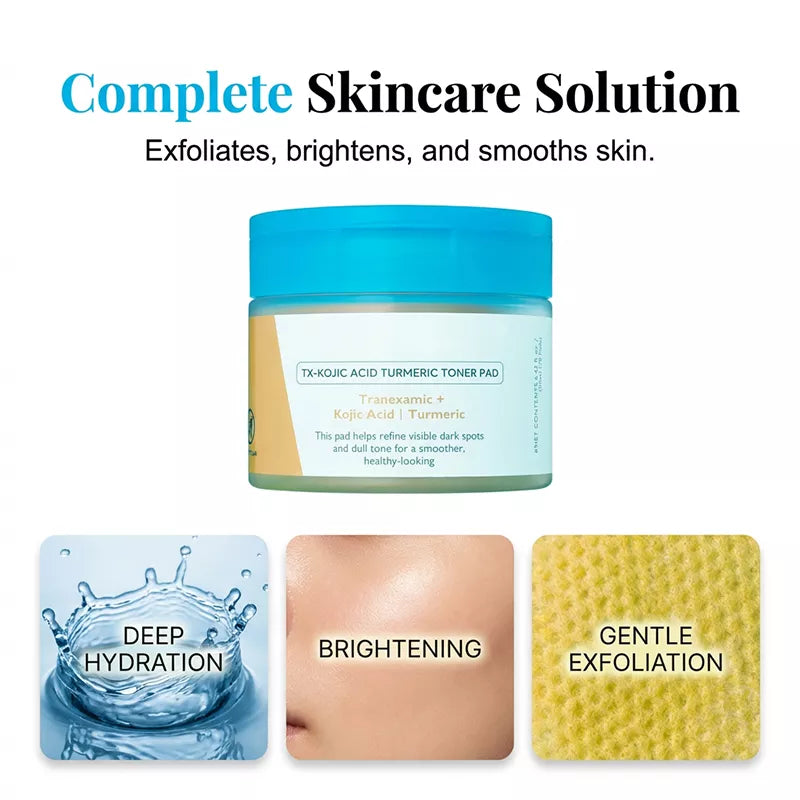 Kojic Acid Turmeric TX Toner Pad 70pads, Dark Spot & Pigmentation Care for Uneven Skin Tone
