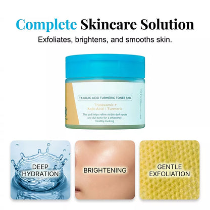 Kojic Acid Turmeric TX Toner Pad 70pads, Dark Spot & Pigmentation Care for Uneven Skin Tone