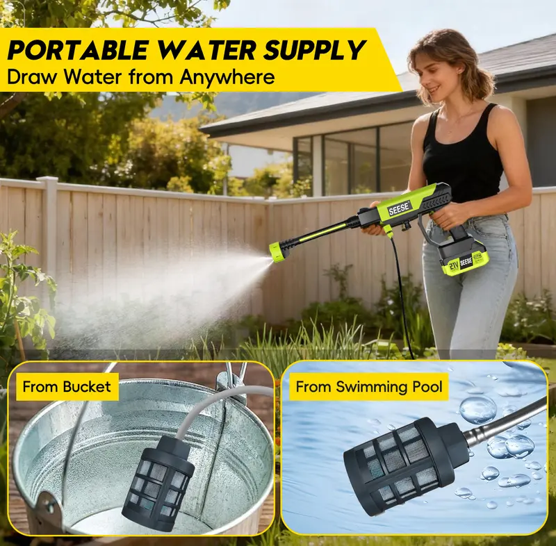 SEESE Cordless Pressure Washer and Single Port Charger Base, Bottle Portable Washer for Car,Home Cleaning &amp; Garden Watering