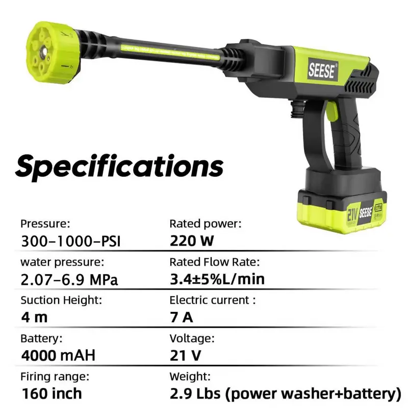 SEESE Cordless Pressure Washer and Single Port Charger Base, Bottle Portable Washer for Car,Home Cleaning &amp; Garden Watering