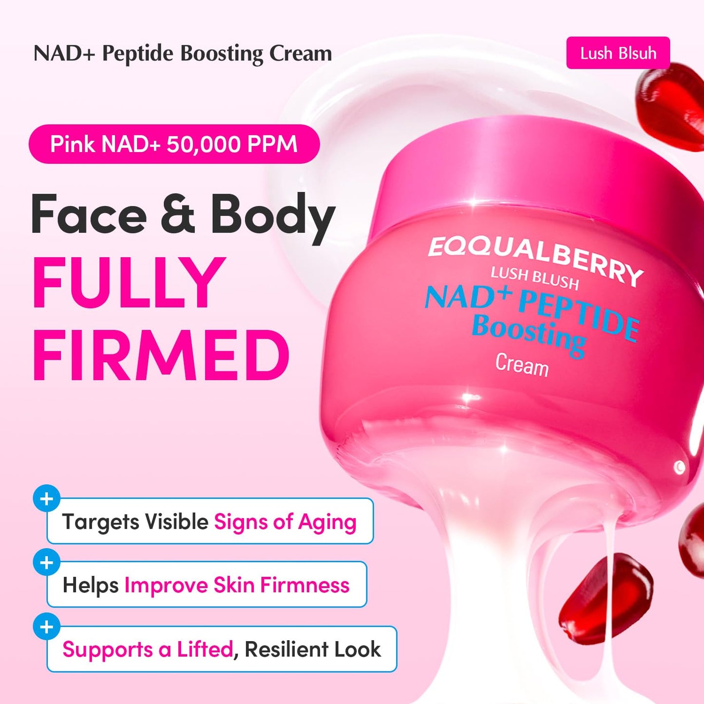 EQQUALBERRY NAD+ Peptide Boosting Cream – NAD+ 5% & 13 Peptides Anti-Aging Korean Skincare Face & Body Cream | Firming & Lifting Pink Neck Cream for Sagging Skin