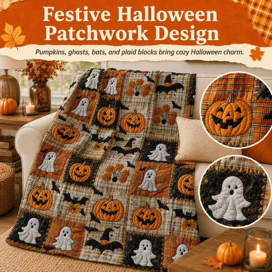 LAST DAY SALE 40%🏆Halloween Patchwork Flannel Blanket