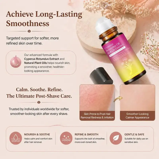 Cyperus Rotundus Oil Roll-On Essence, Post-Hair Removal Care Serum, Helps Slow Hair Regrowth, Soothes and Calms Skin, Gentle for Sensitive Skin