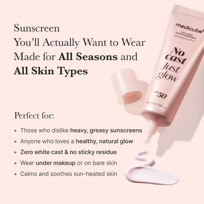 No Cast Just Glow Collagen Sunscreen | SPF 50 Broad Spectrum Face Sunscreen | Lightweight, Non-Sticky, Hydrating Formula | No White Cast or Residue | Peptide, Cica for Soothing & Natural Glow