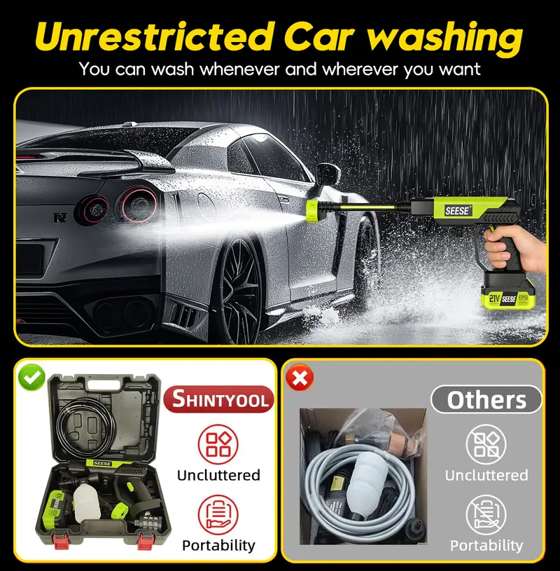 SEESE Cordless Pressure Washer and Single Port Charger Base, Bottle Portable Washer for Car,Home Cleaning &amp; Garden Watering