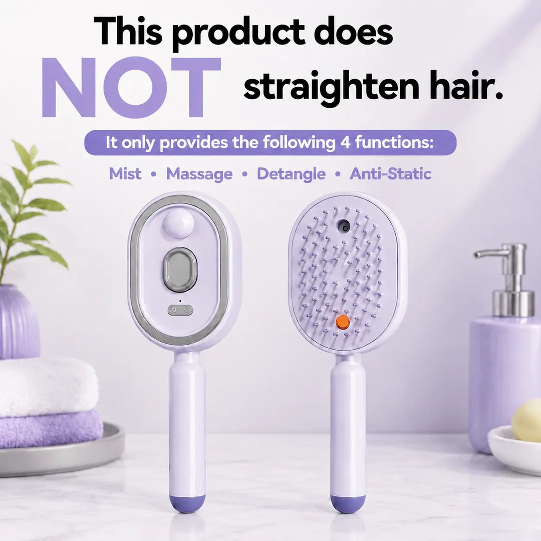 Electric Spray Air Cushion Massage Comb – Self-Cleaning Anti-Tangle Anti-Static Hair Brush | Scalp Massage &amp; Volumizing Brush for Frizzy, Dry Hair Care (No Oil Included)