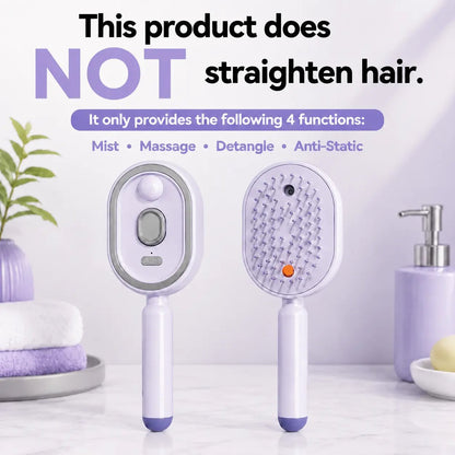 Electric Spray Air Cushion Massage Comb – Self-Cleaning Anti-Tangle Anti-Static Hair Brush | Scalp Massage & Volumizing Brush for Frizzy, Dry Hair Care (No Oil Included)