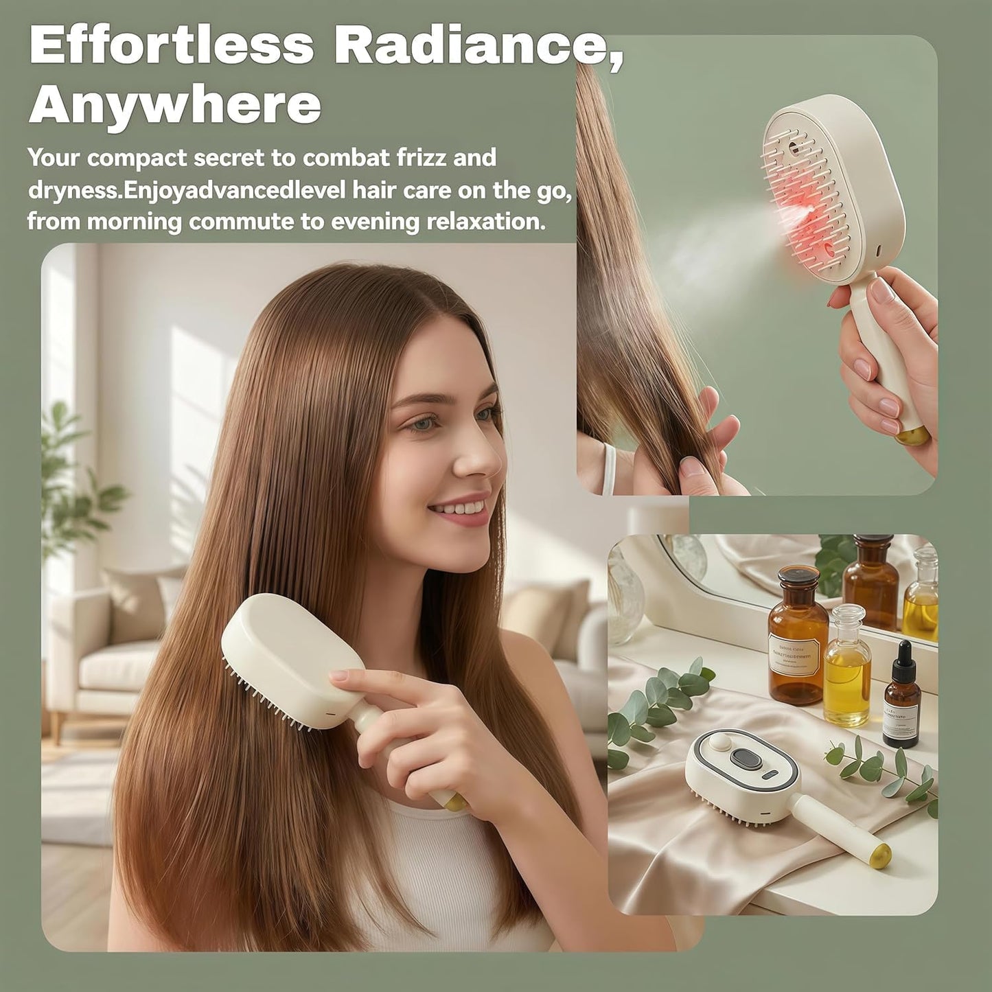 Electric Spray Air Cushion Massage Comb – Self-Cleaning Anti-Tangle Anti-Static Hair Brush | Scalp Massage & Volumizing Brush for Frizzy, Dry Hair Care (No Oil Included)