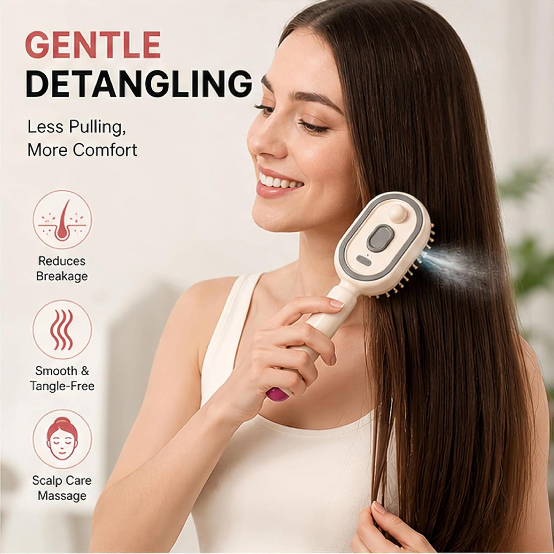 Electric Spray Air Cushion Massage Comb – Self-Cleaning Anti-Tangle Anti-Static Hair Brush | Scalp Massage &amp; Volumizing Brush for Frizzy, Dry Hair Care (No Oil Included)
