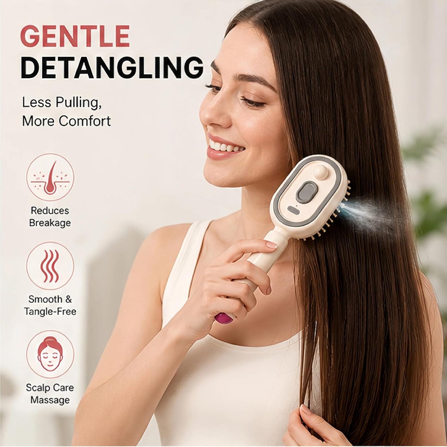 Electric Spray Air Cushion Massage Comb – Self-Cleaning Anti-Tangle Anti-Static Hair Brush | Scalp Massage & Volumizing Brush for Frizzy, Dry Hair Care (No Oil Included)