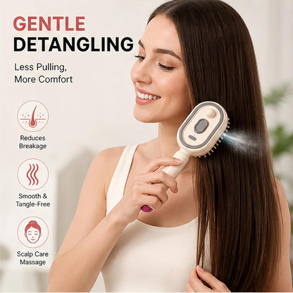 Electric Spray Air Cushion Massage Comb – Self-Cleaning Anti-Tangle Anti-Static Hair Brush | Scalp Massage & Volumizing Brush for Frizzy, Dry Hair Care (No Oil Included)