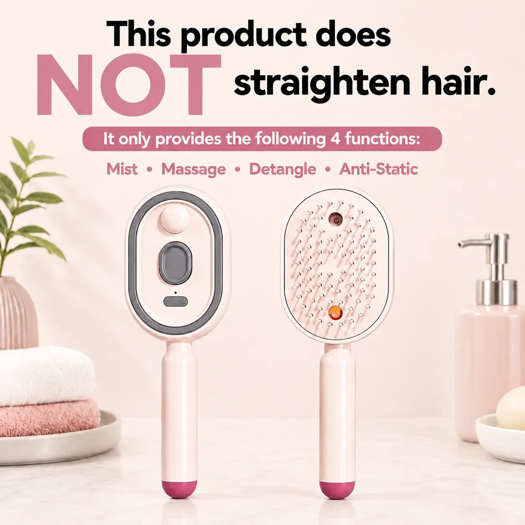Electric Spray Air Cushion Massage Comb – Self-Cleaning Anti-Tangle Anti-Static Hair Brush | Scalp Massage &amp; Volumizing Brush for Frizzy, Dry Hair Care (No Oil Included)