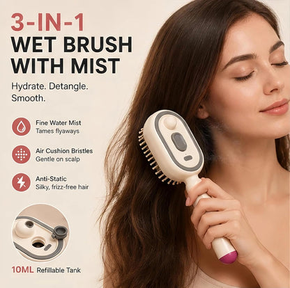 Electric Spray Air Cushion Massage Comb – Self-Cleaning Anti-Tangle Anti-Static Hair Brush | Scalp Massage & Volumizing Brush for Frizzy, Dry Hair Care (No Oil Included)