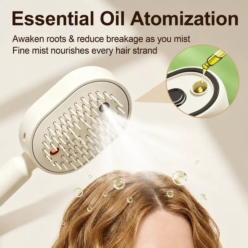 Electric Spray Air Cushion Massage Comb – Self-Cleaning Anti-Tangle Anti-Static Hair Brush | Scalp Massage & Volumizing Brush for Frizzy, Dry Hair Care (No Oil Included)