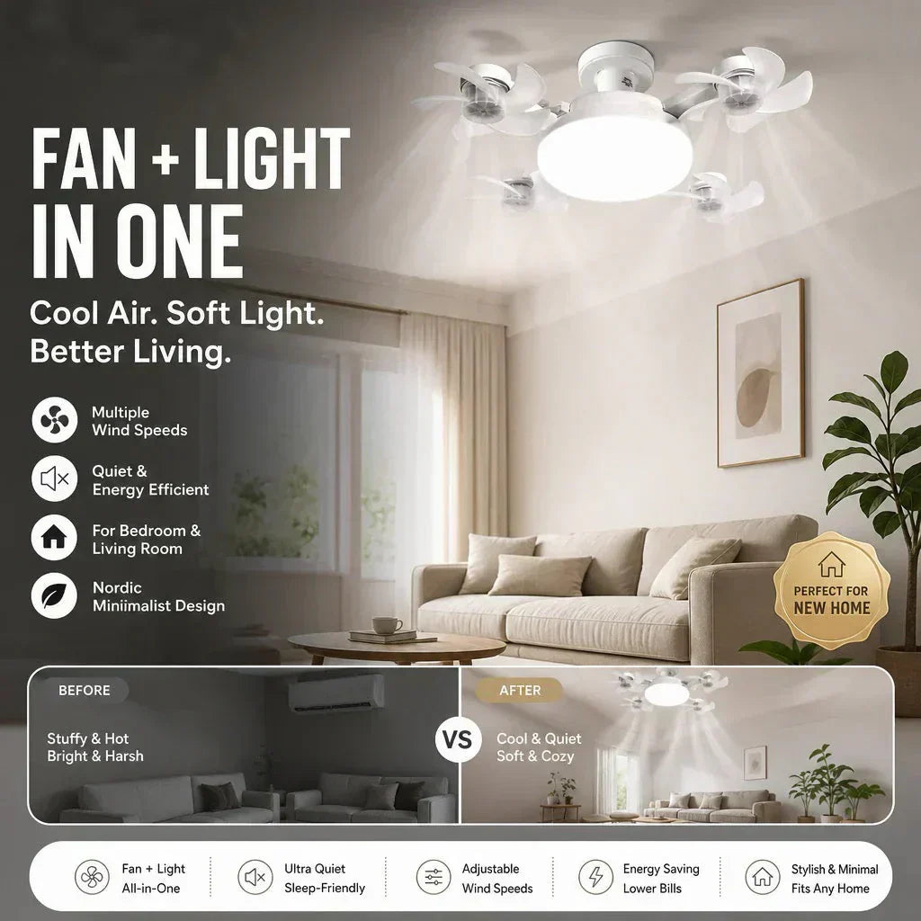 🌀49% OFF NOW! 💡Foldable Socket Ceiling Fan Light with Remote, Energy-Saving Cooling &amp; Lighting for Bedroom &amp; Home
