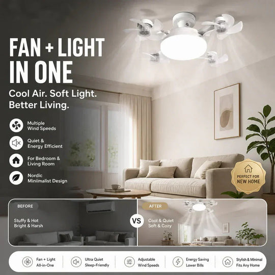 🌀49% OFF NOW! 💡Foldable Socket Ceiling Fan Light with Remote, Energy-Saving Cooling &amp; Lighting for Bedroom &amp; Home