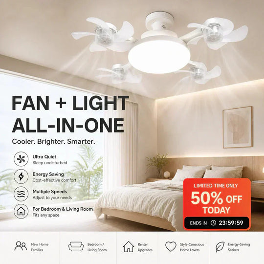 🌀49% OFF NOW! 💡Foldable Socket Ceiling Fan Light with Remote, Energy-Saving Cooling &amp; Lighting for Bedroom &amp; Home
