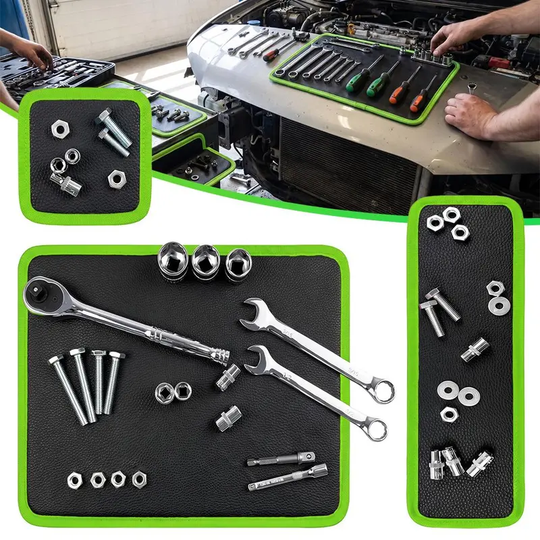 【BackToSchool】3PC Flexible Magnetic Tool Mat &amp; Tray Holder Set - Flexible Set for Garage Users, PVC Non-Slip Tool Storage for Auto Repair, Father&
