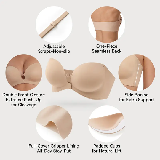 LUCKMEEY Womens Strapless Front Closure Bra Push Up Lift Bra Padded Add Cup