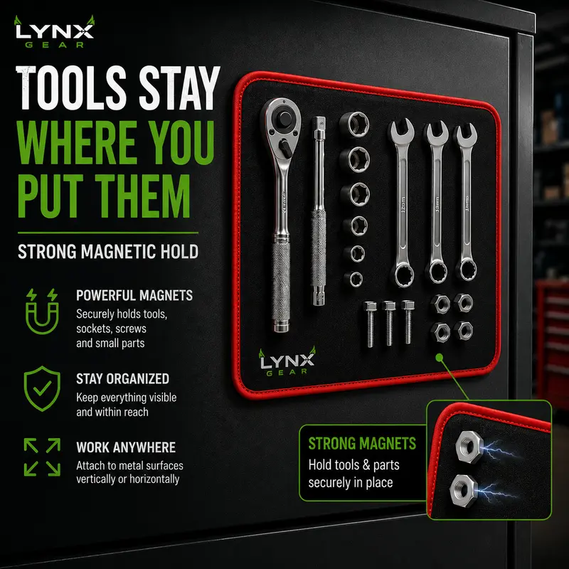 【BackToSchool】3PC Flexible Magnetic Tool Mat &amp; Tray Holder Set - Flexible Set for Garage Users, PVC Non-Slip Tool Storage for Auto Repair, Father&