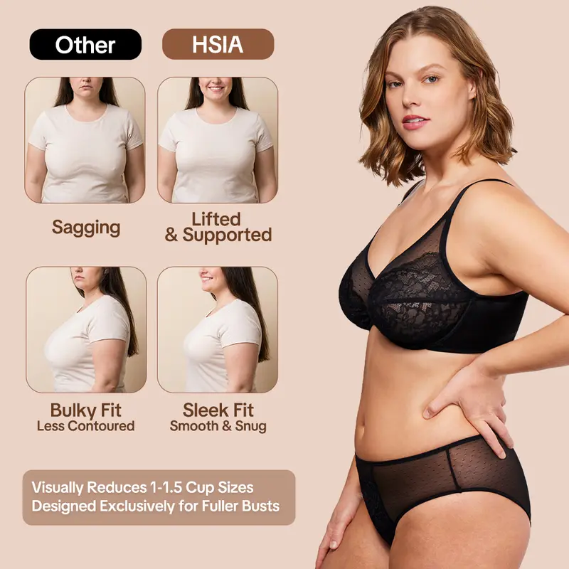 💞50K+ SOLD!👙HSIA Enchante Floral Lace Plus Size Underwire Unlined Unpadded Minimizer Full Coverage Bra Women&