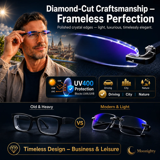 Crystal Clear Reading Glasses – Lightweight Frameless Design with Premium Diamond-Cut Finish