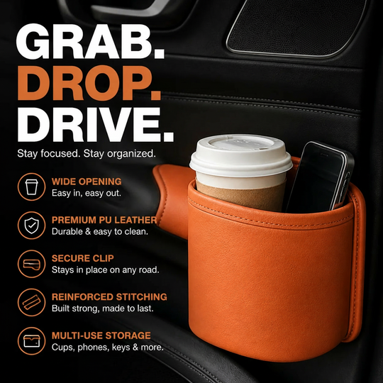 ⏳🔥LIMITED-TIME 40% OFF! ⏰Organize Your Car Instantly! No-Slip Clip-On Leather Cup Holder