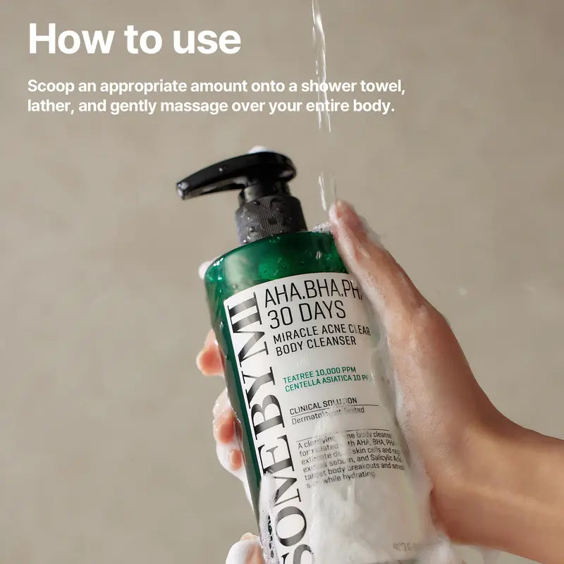 AHA BHA PHA 30 Days Miracle Acne Clear Body Cleanser  - Body Odor Control & Back Acne Treatment - Gentle Exfoliating Body Wash - Korean Skincare